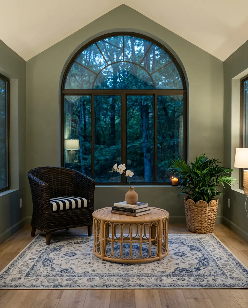 Vibrant Sunroom Living Space with Colorful Rug — Luxury Version