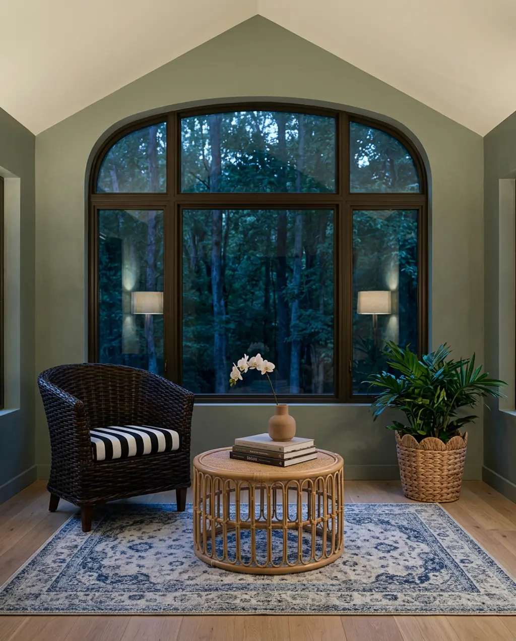 Vibrant Sunroom Living Space with Colorful Rug — Budget Version