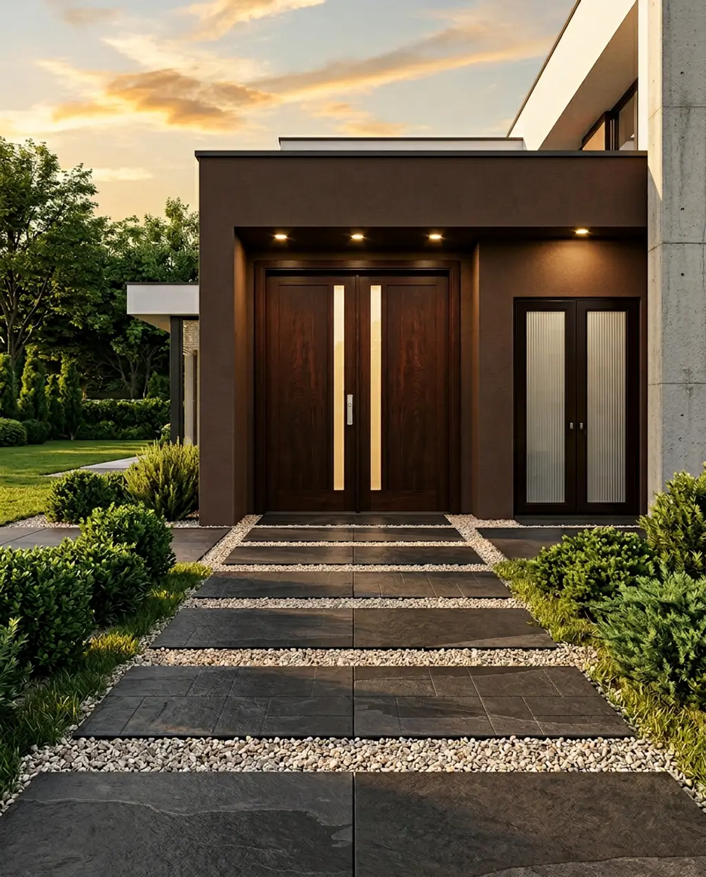 Textured Black Pavers with Contrasting Light Gravel for a Sophisticated Look — Luxury Version