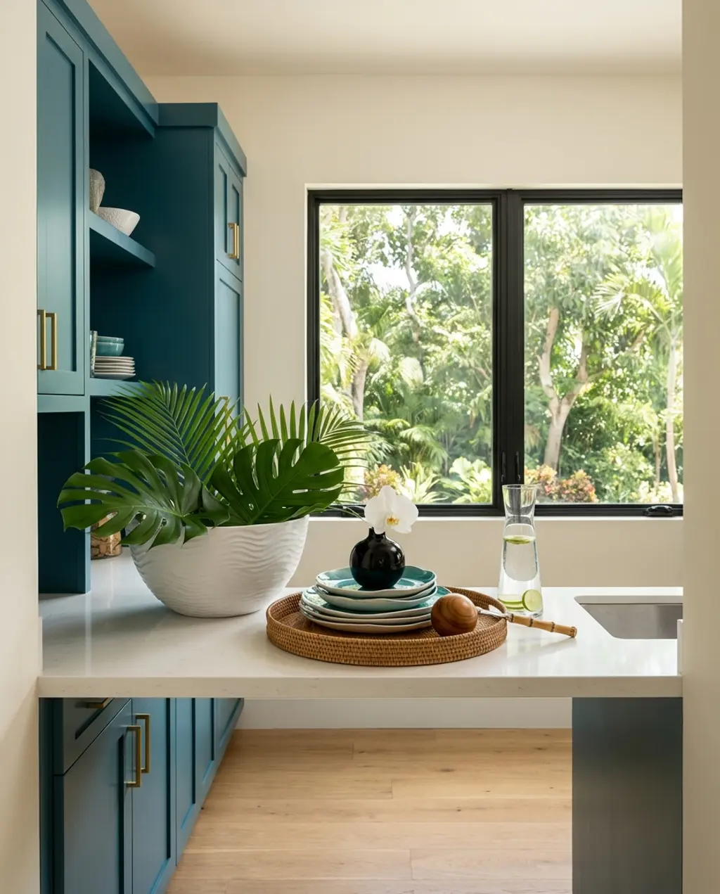 Tropical Spring Kitchen Shelf with Vibrant foliage — Luxury Version