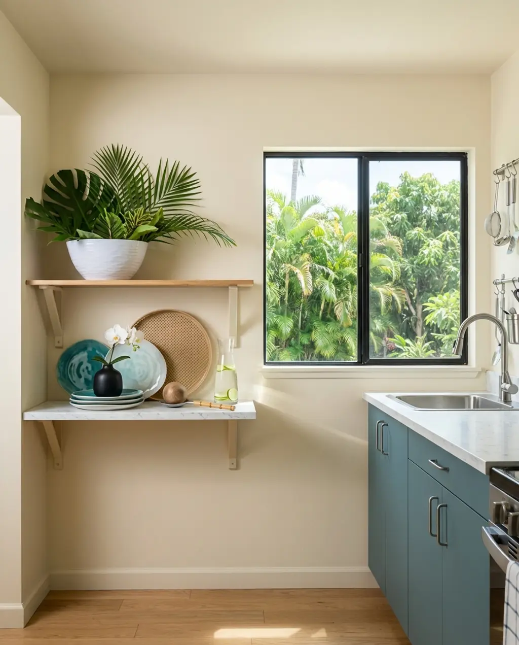 Tropical Spring Kitchen Shelf with Vibrant foliage — Budget Version