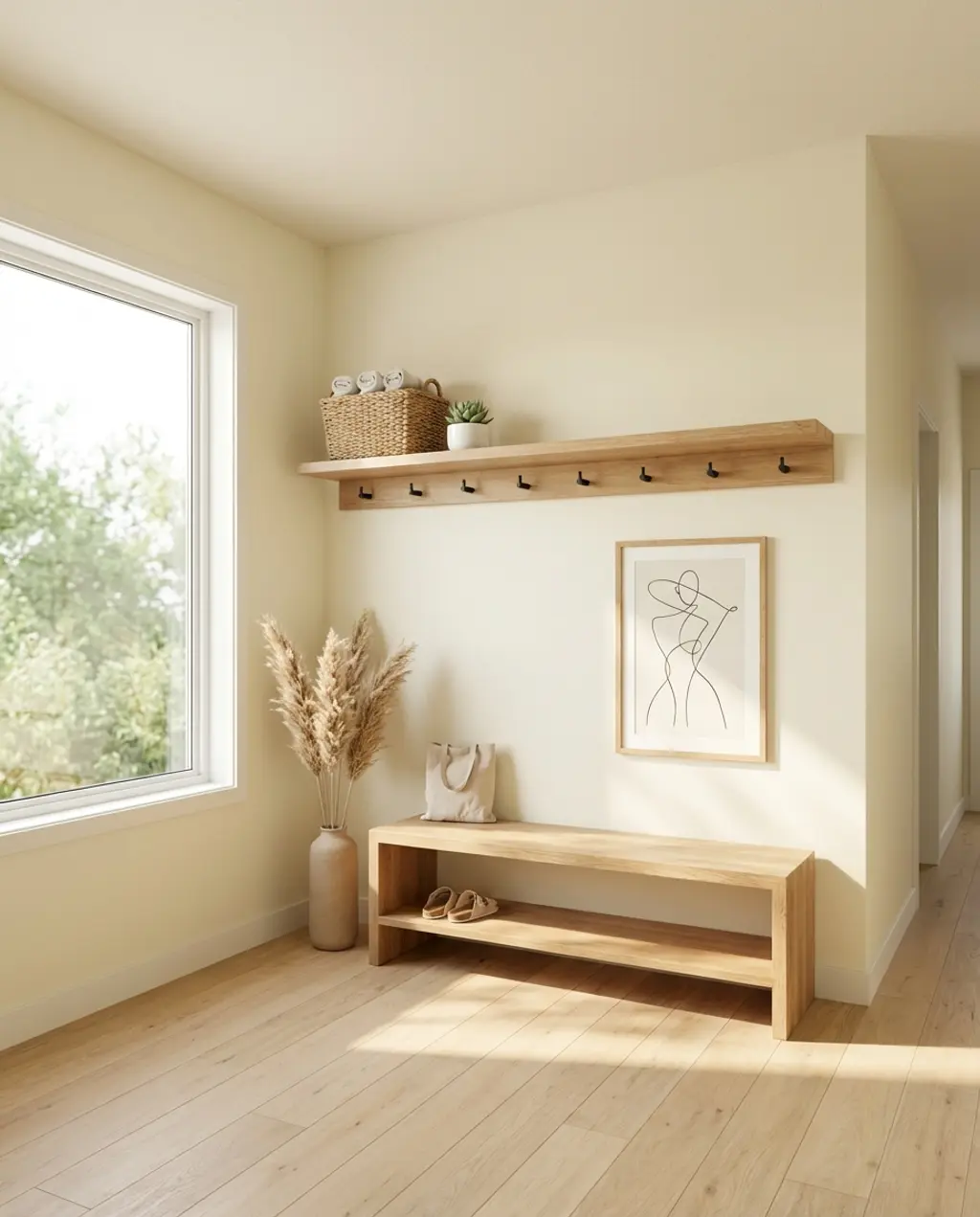 Scandi-Boho Mudroom with Natural Elements — Luxury Version