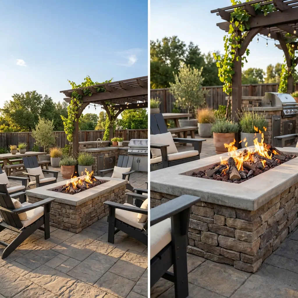 Modern Farmhouse BBQ with Built-in Fire Pit