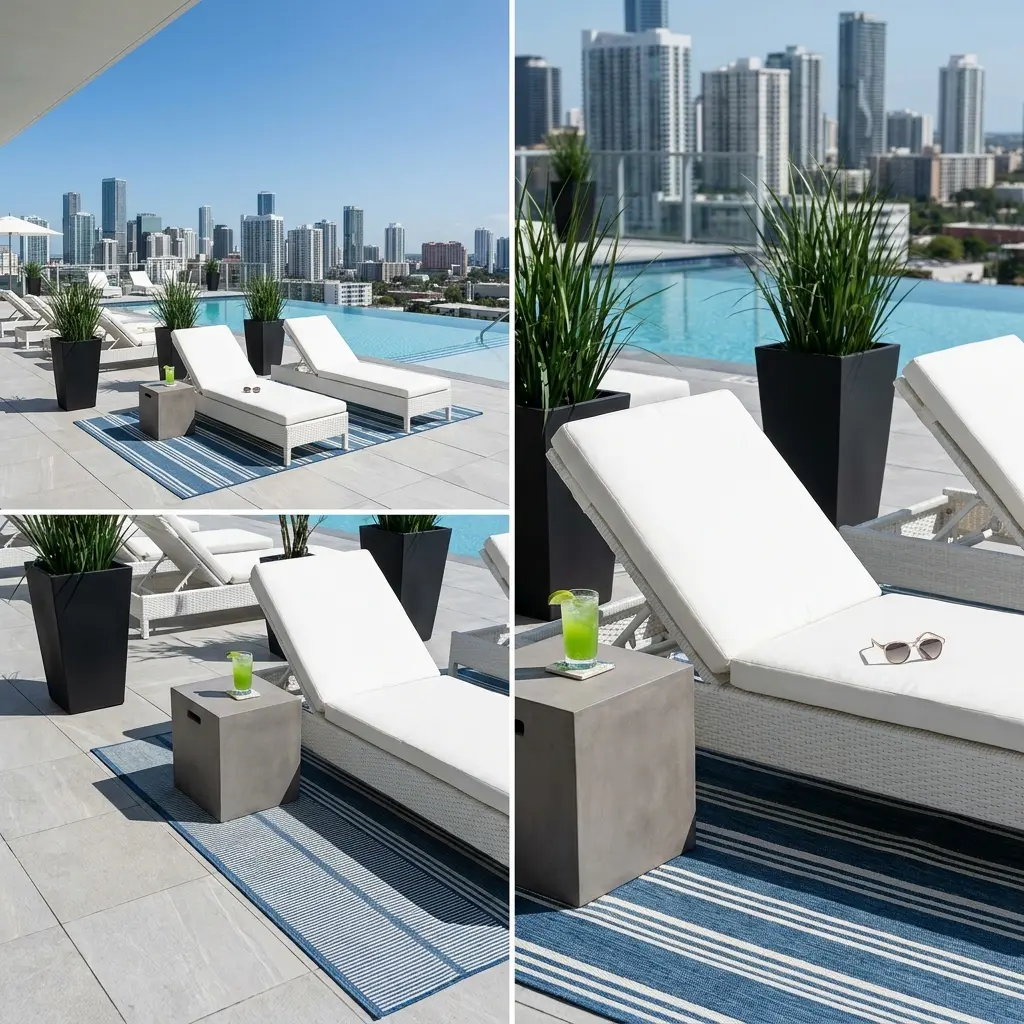 Sleek Rooftop Pool Deck with Sun Loungers