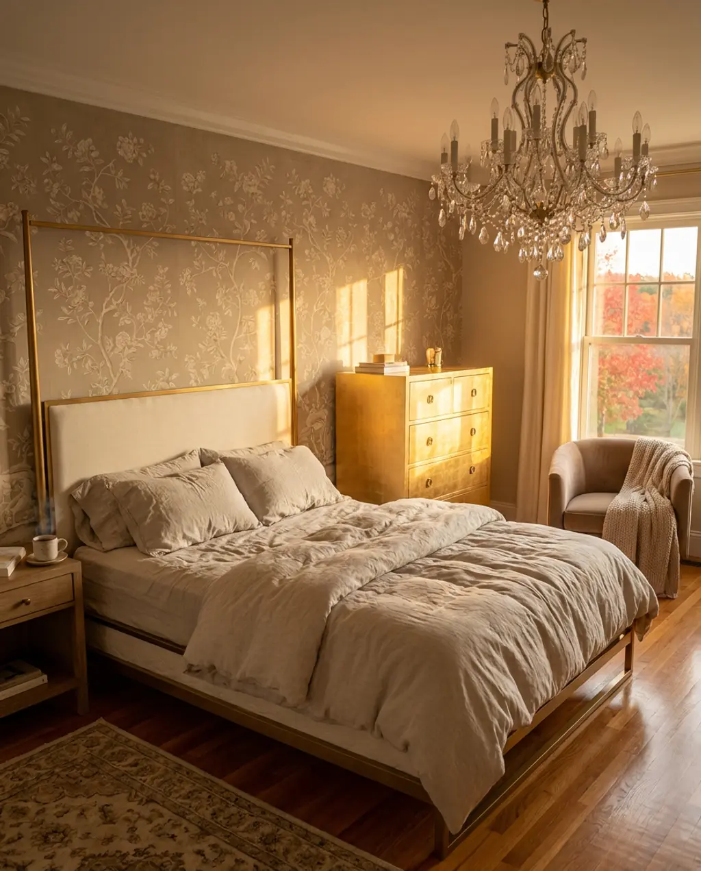 Sophisticated Chinoiserie Wallpaper in a Classic Primary Bedroom