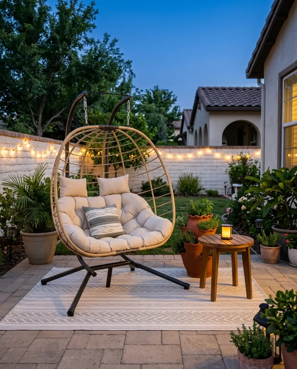 Small Patio with Hanging Egg Chair & Herb Garden — Luxury Version