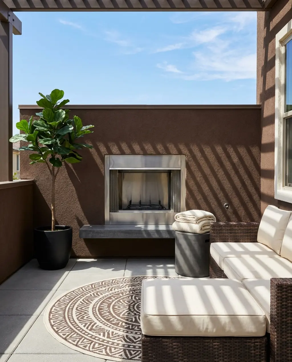 Cozy Balcony with Outdoor Fireplace Feature — Luxury Version