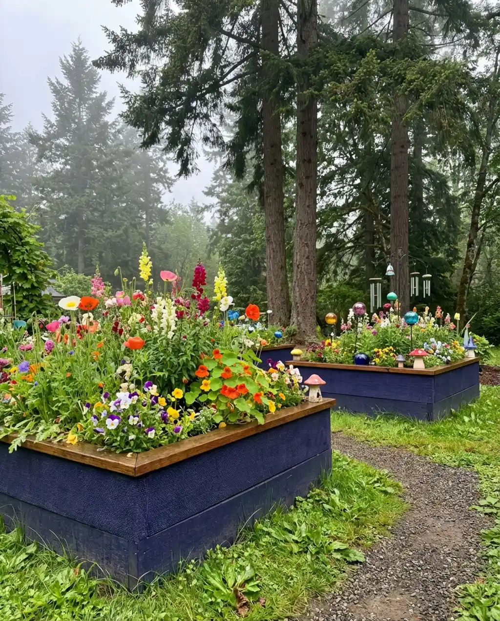 Colourful Painted Raised Beds in a Whimsical Garden