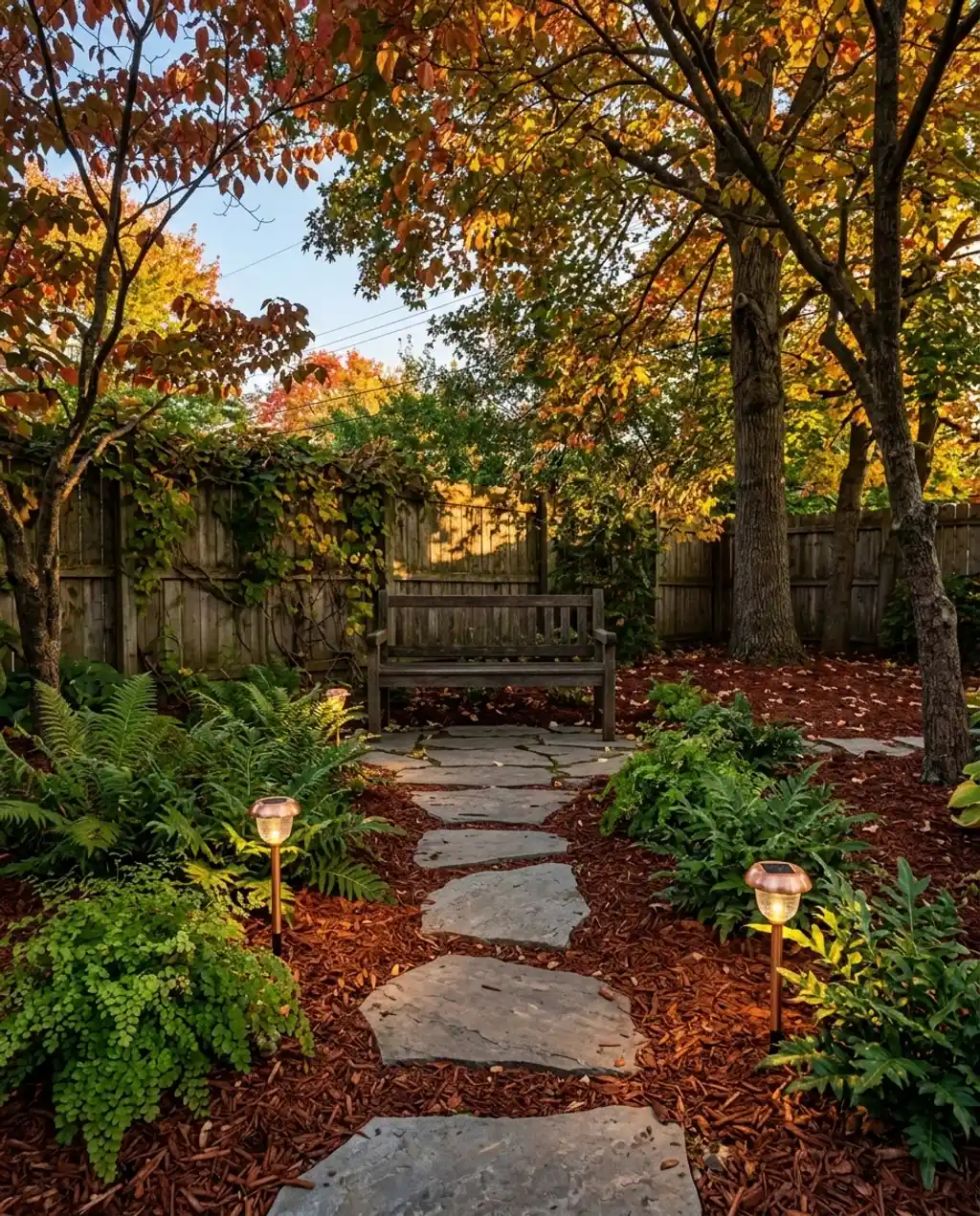 Small Woodland Garden with Ferns & Shade-Loving Plants — Luxury Version