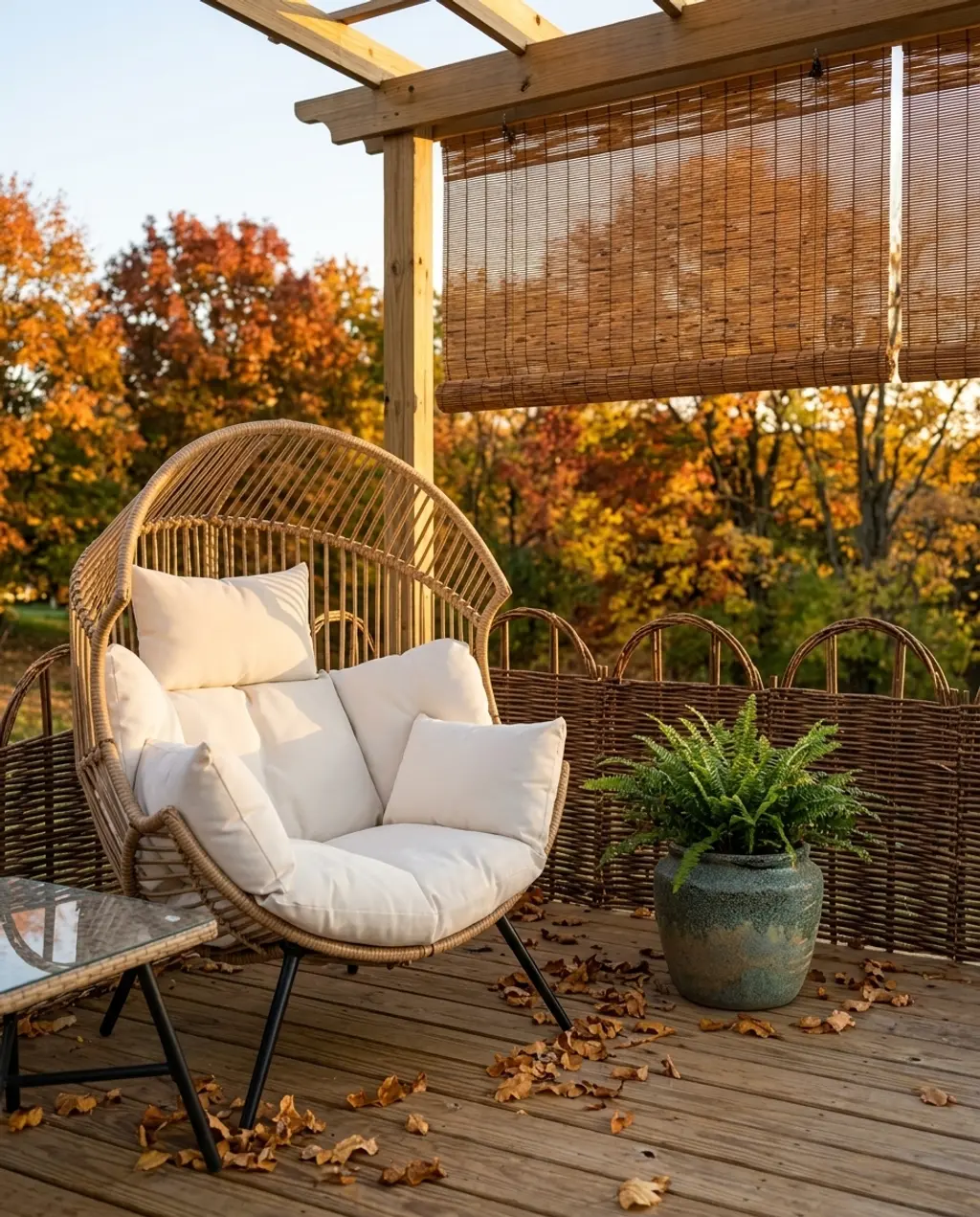Woven Willow Fence and Bamboo Roll-Up Blinds for Deck Shade