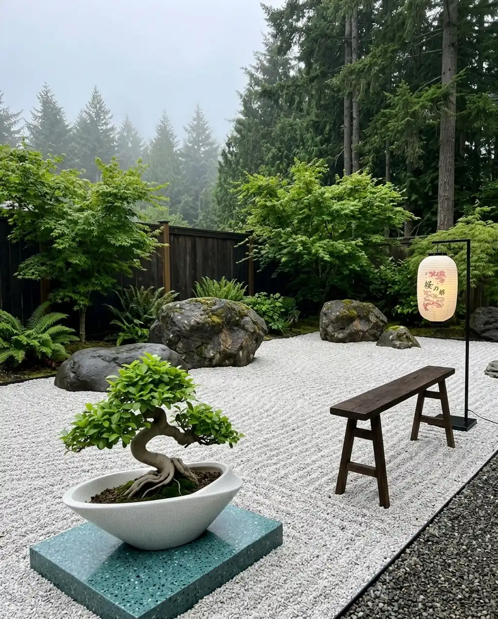 Zen Garden with Sculptural Rocks and Gravel Art — Luxury Version