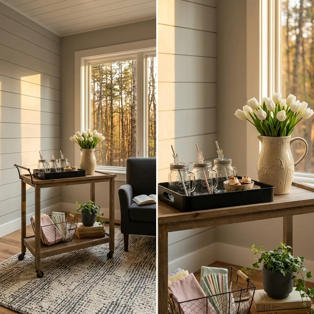 Farmhouse Easter Bar Cart with Festive Drinks