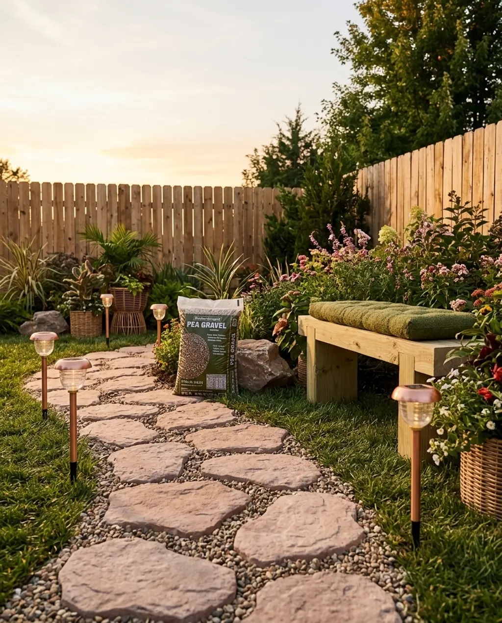 Organic Shaped Concrete Stepping Stones with Fine Gravel and Grass