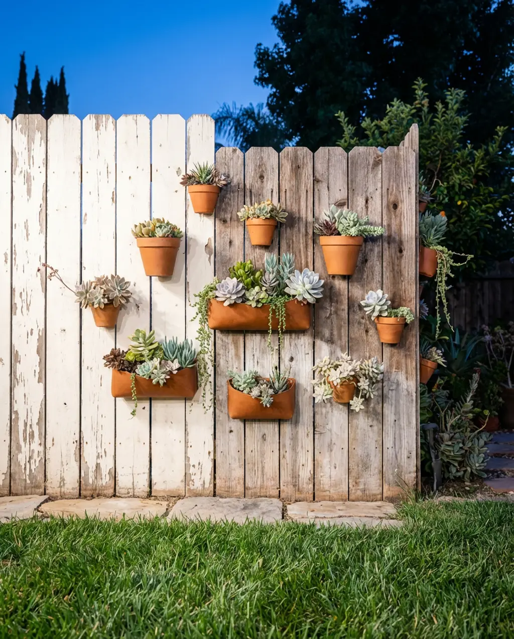 Vertical Succulent Garden on a Weathered Wood Fence