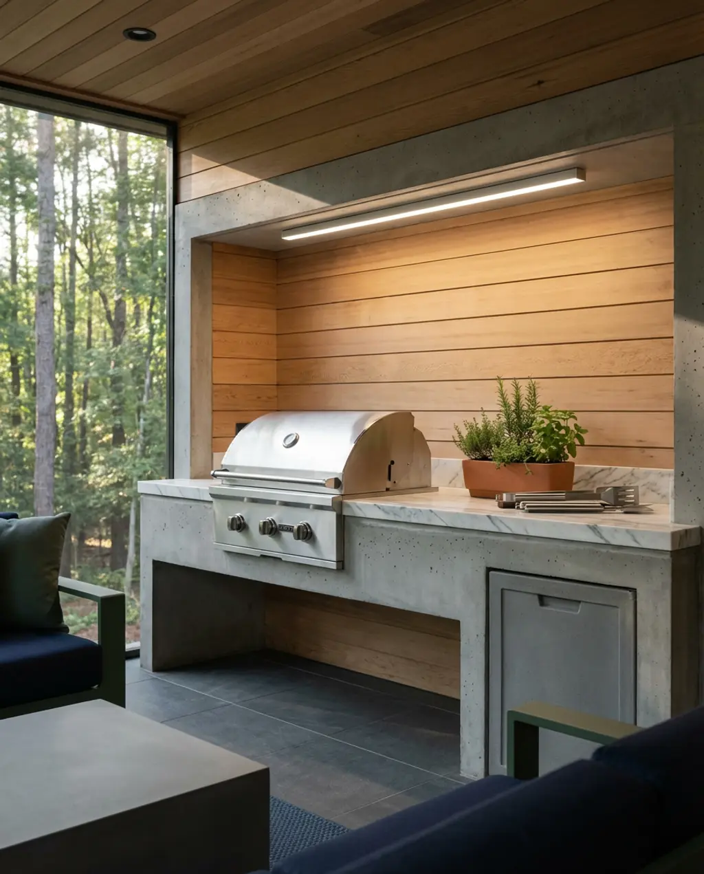 Contemporary Grill Station with Concrete & Wood Elements — Luxury Version