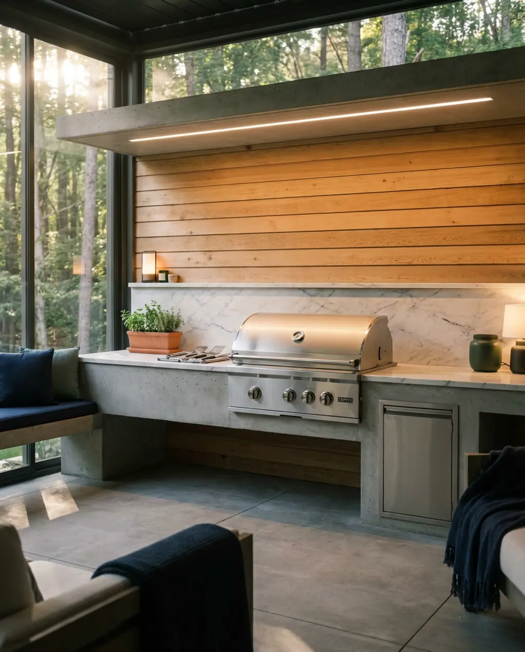Contemporary Grill Station with Concrete & Wood Elements — Budget Version