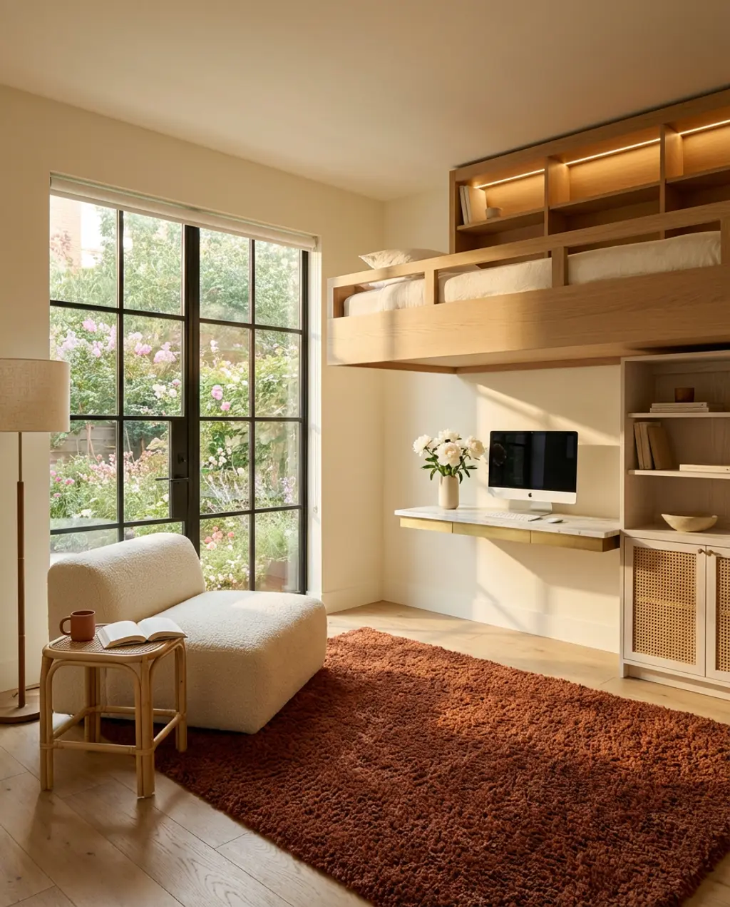 Chic Studio Apartment with Lofted Bed and Integrated Storage — Luxury Version