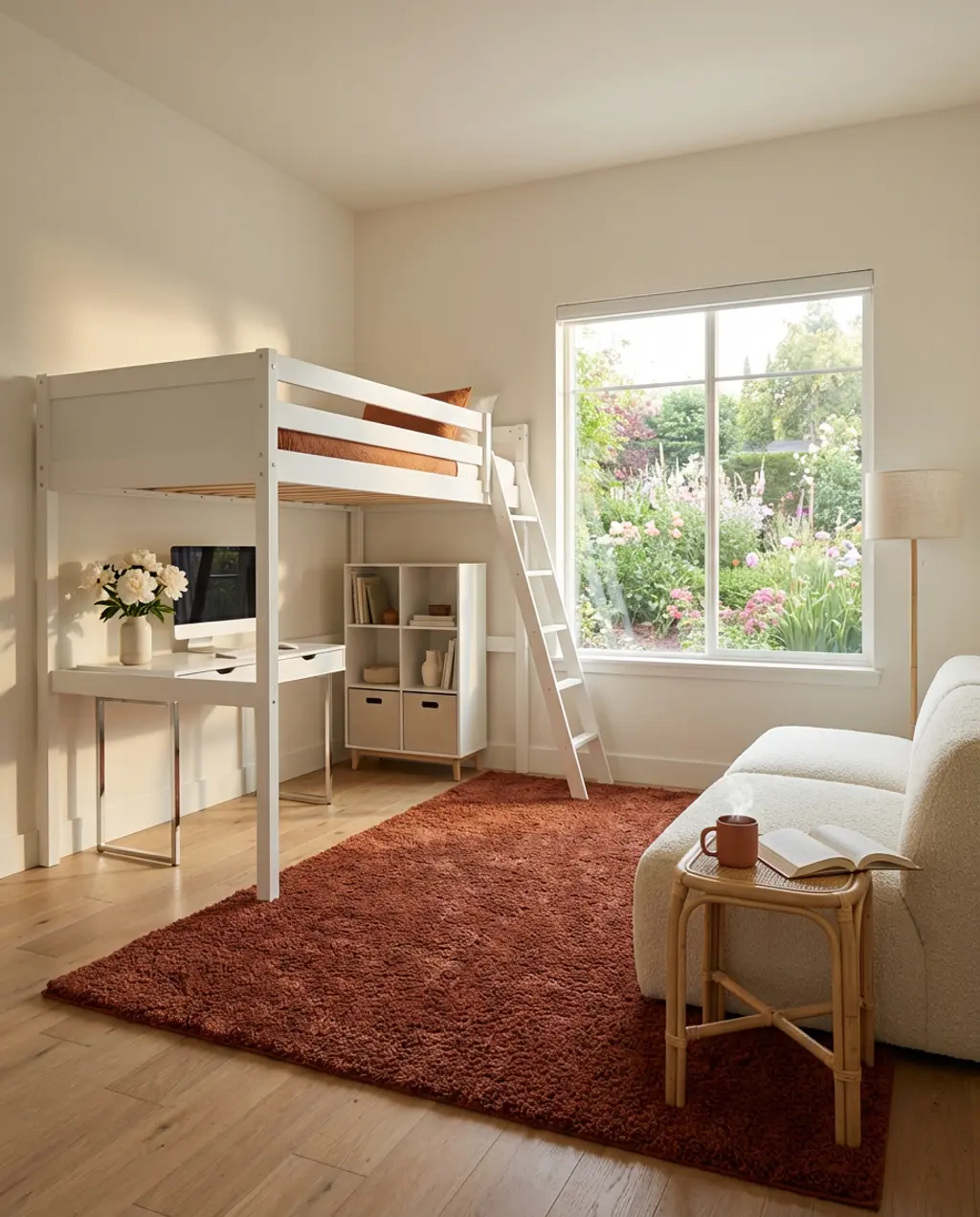 Chic Studio Apartment with Lofted Bed and Integrated Storage — Budget Version