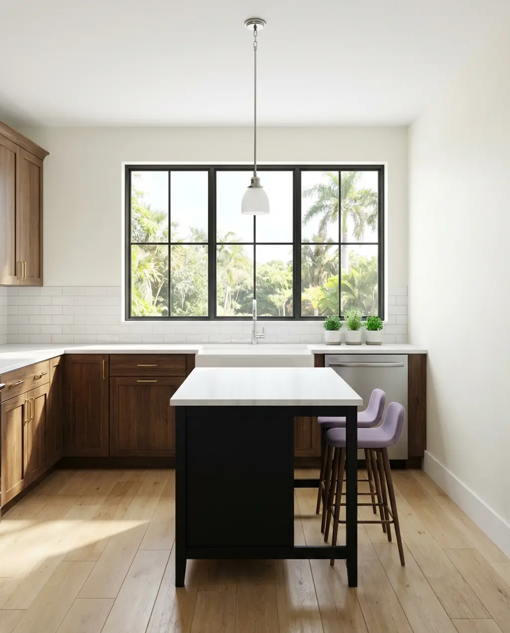 Dark Wood Kitchen with Subway Tile and Brass Hardware — Budget Version