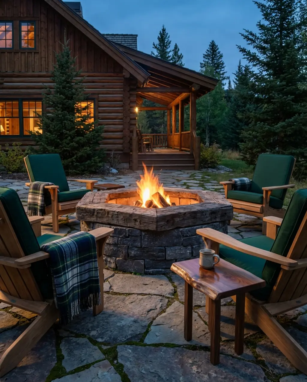 Rustic Log Cabin Fire Pit Gathering — Luxury Version