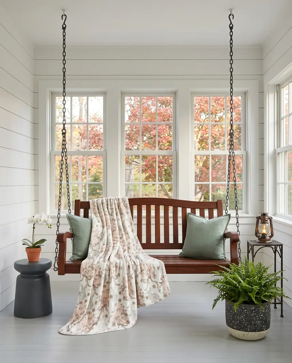 Farmhouse Easter Porch Swing with Bunny Blanket — Luxury Version