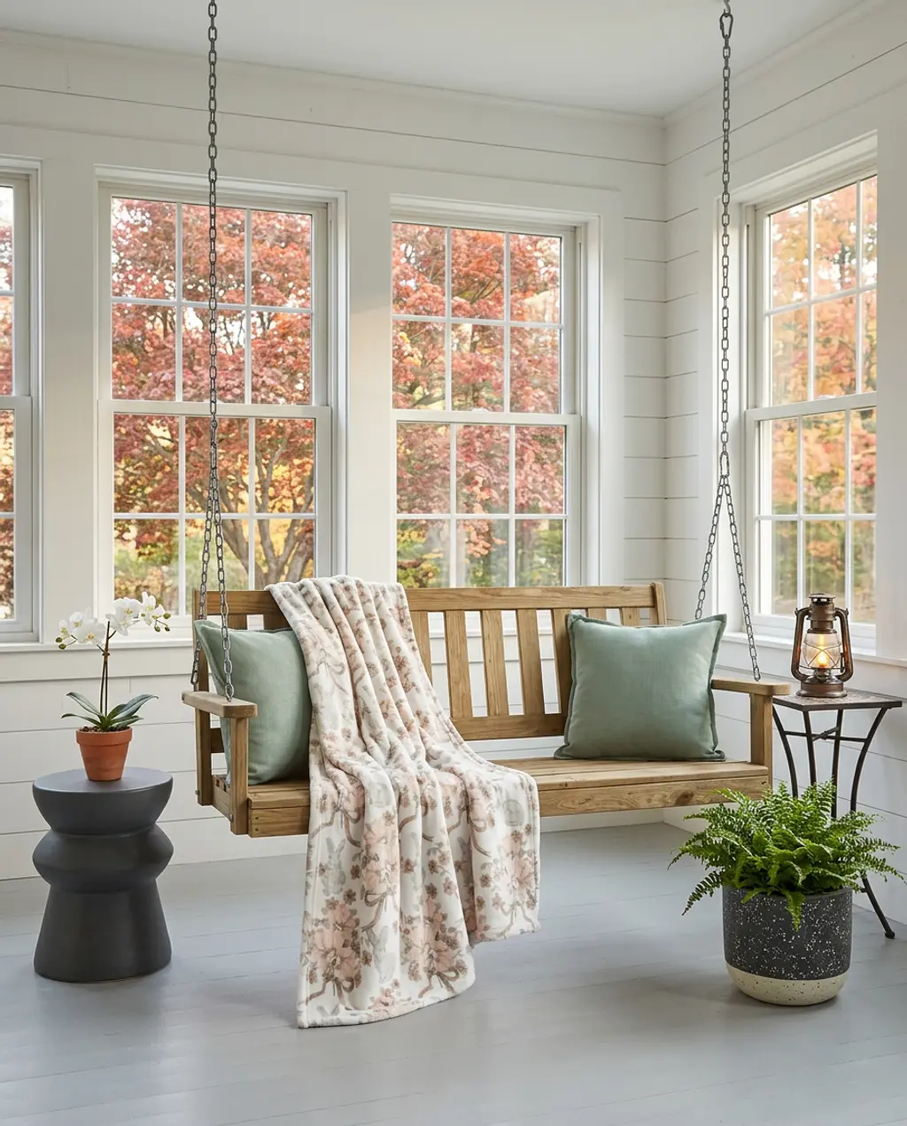 Farmhouse Easter Porch Swing with Bunny Blanket — Budget Version