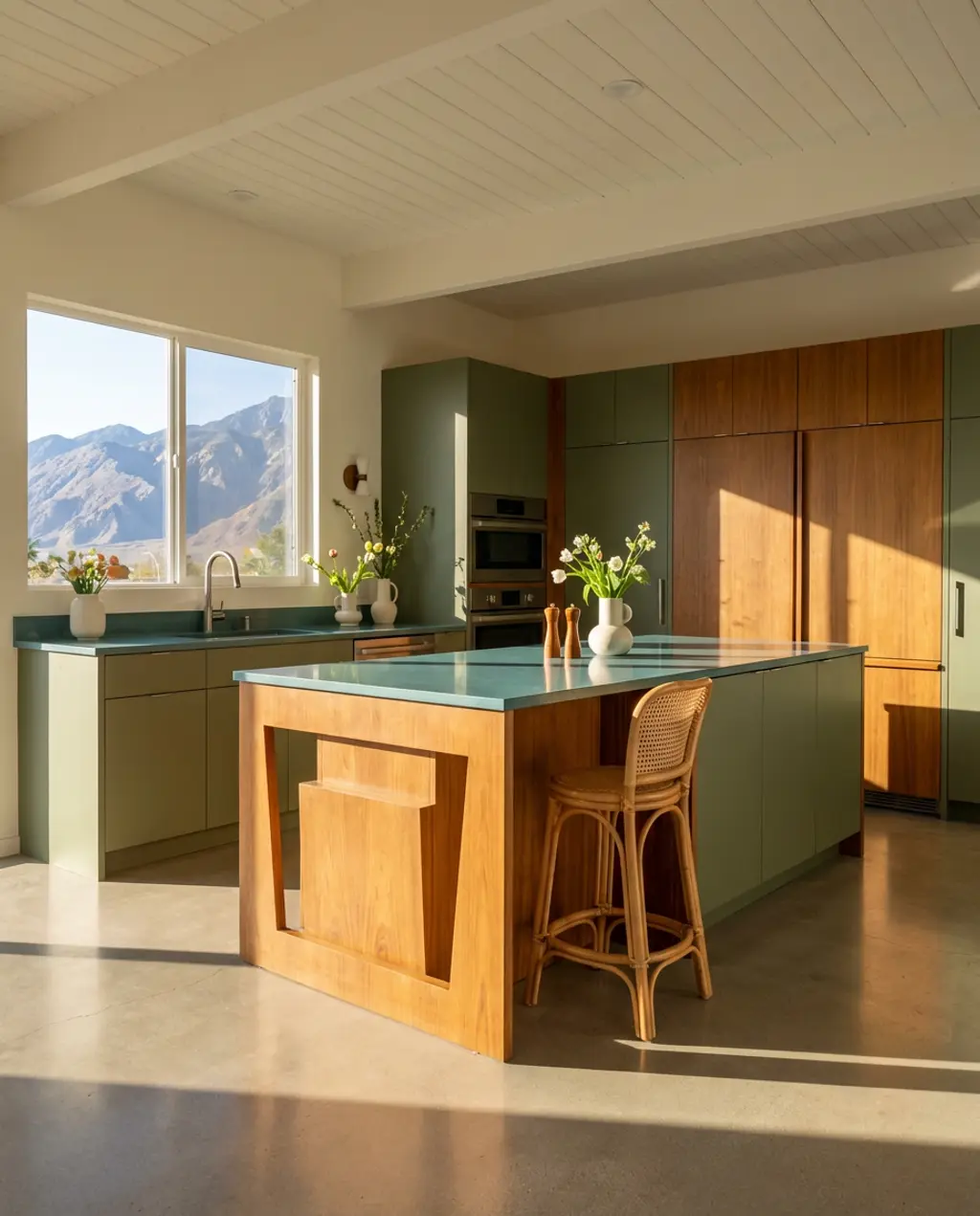 Mid-Century Modern Spring Kitchen Island with Geometric Shapes