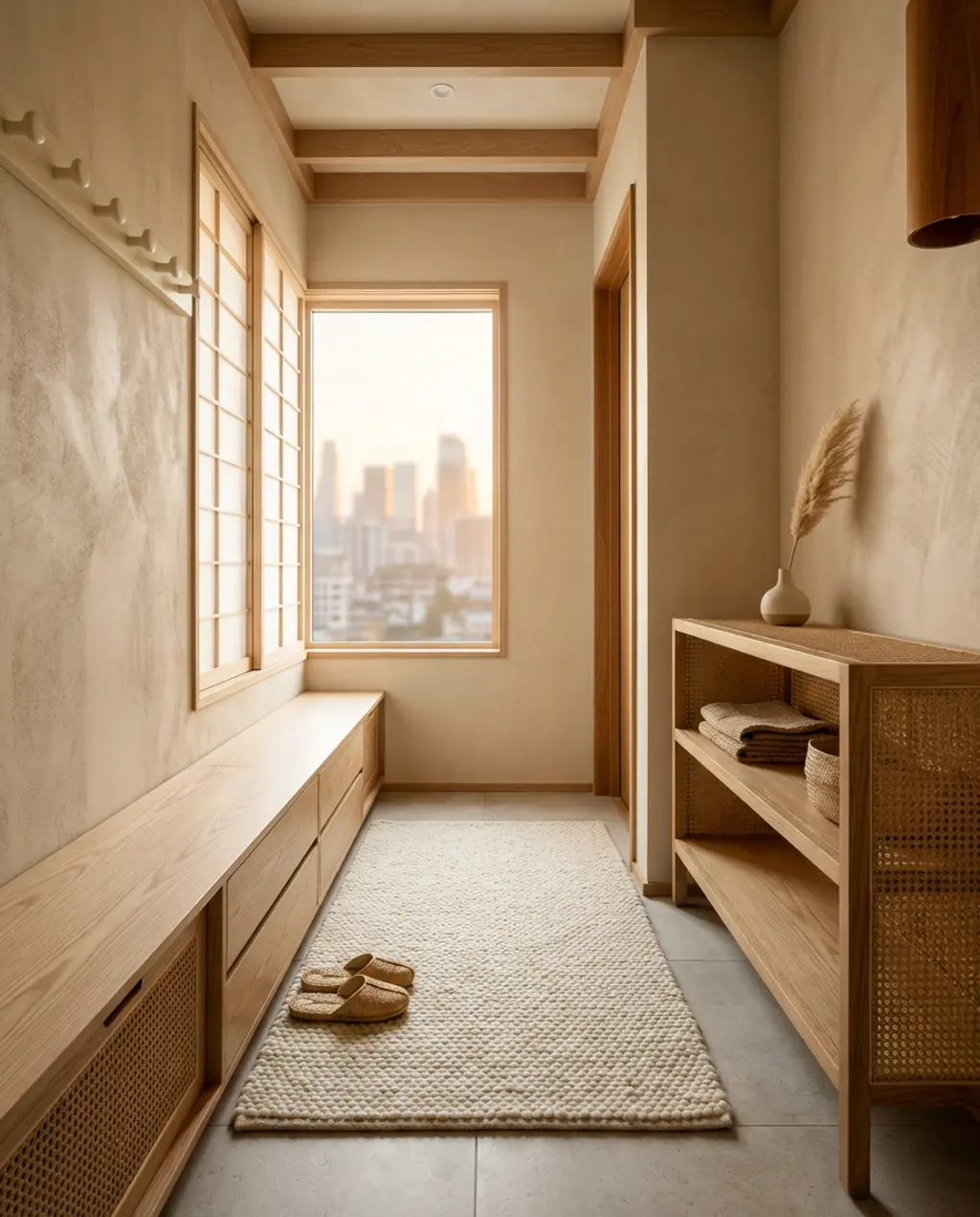 Modern Japandi Mudroom with Shoji Screen