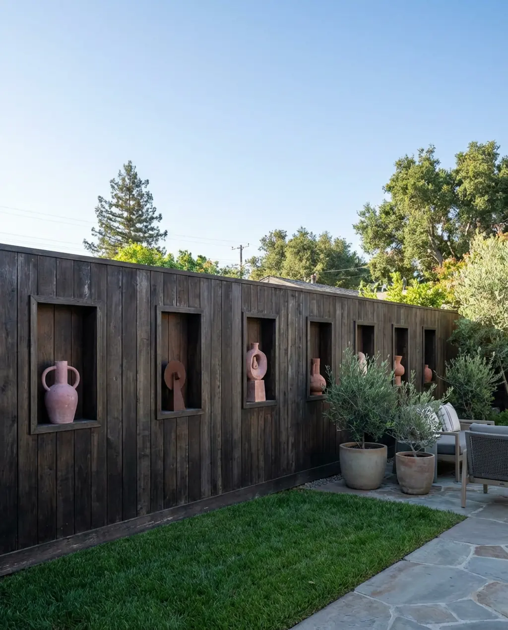 Sophisticated Garden Fence with Integrated Art Niches
