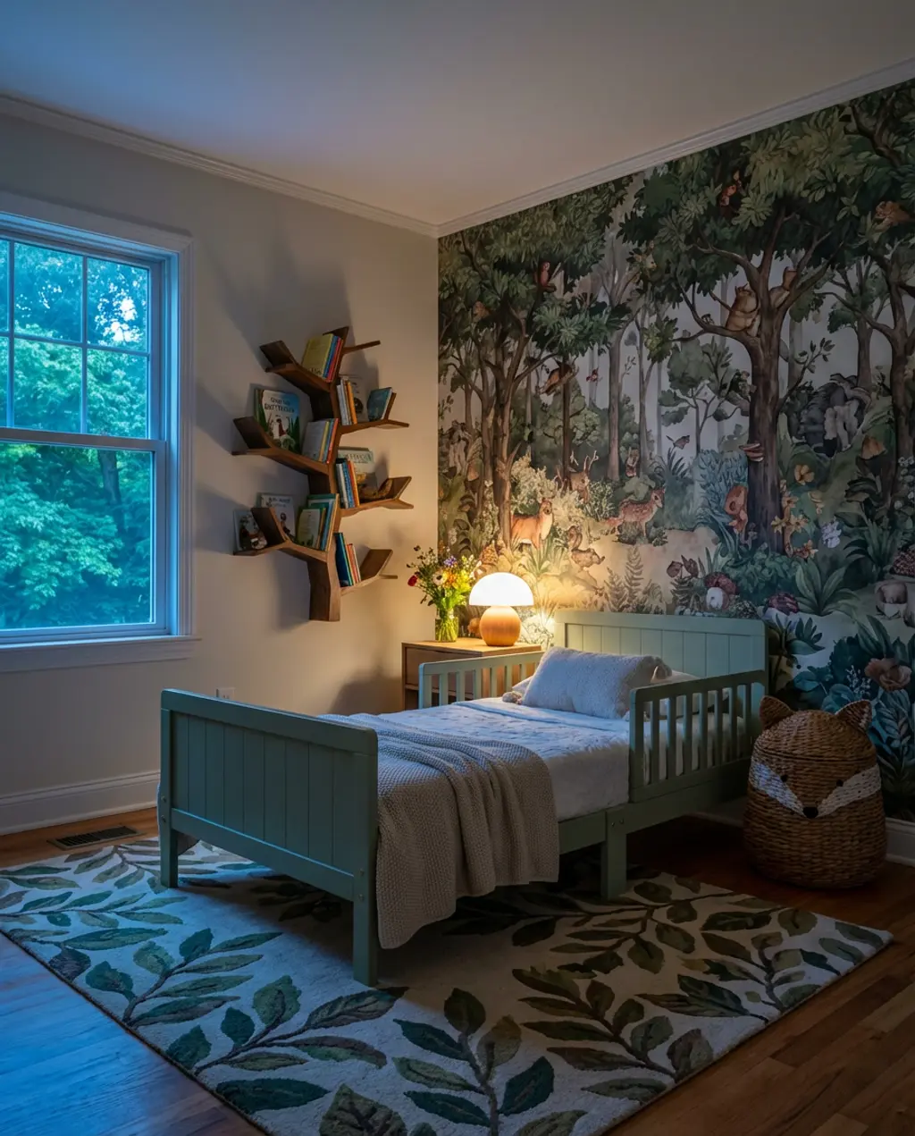 Whimsical Forest Mural Wallpaper for a Fairytale Child's Room