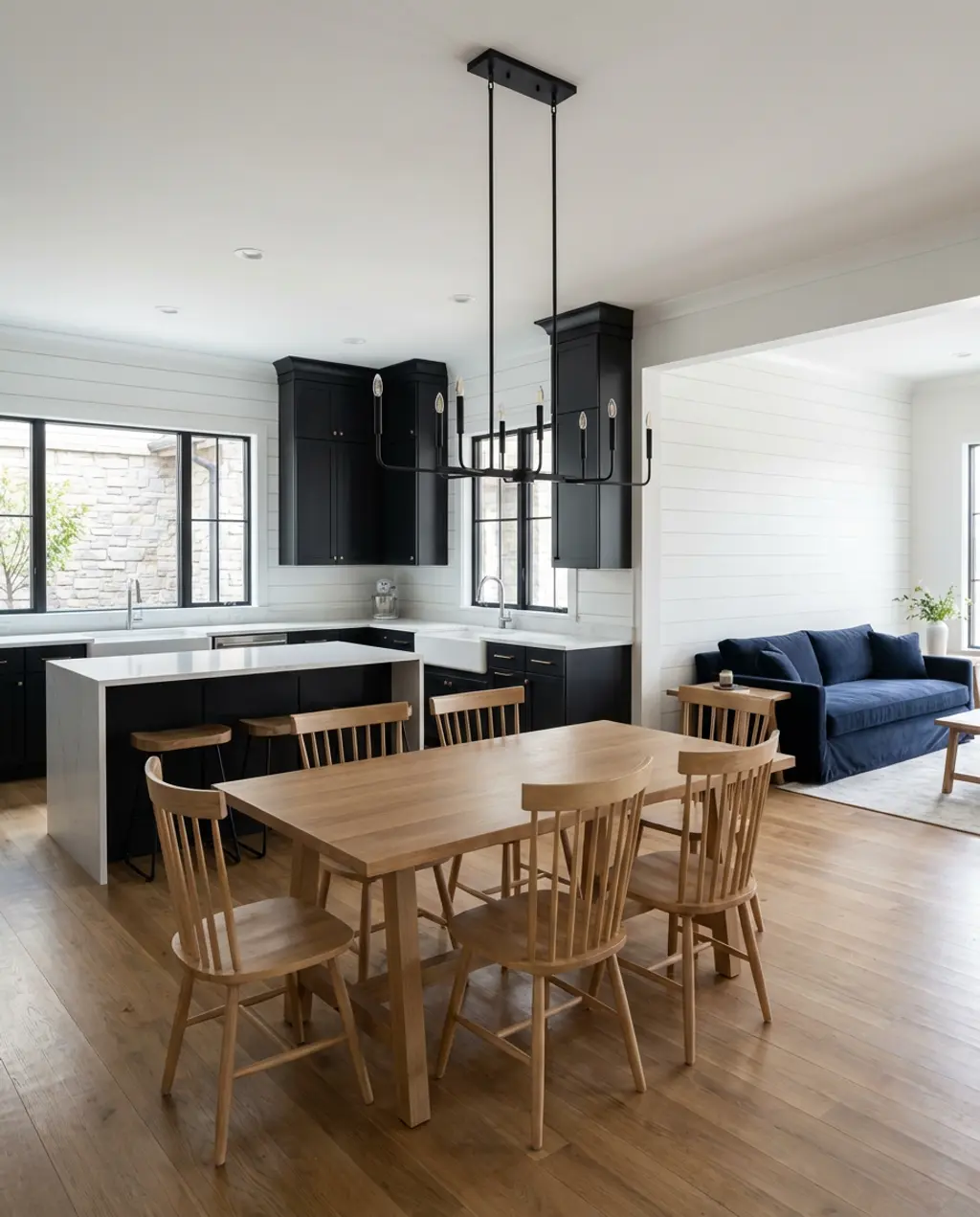 Modern Farmhouse Open Plan with Black and White