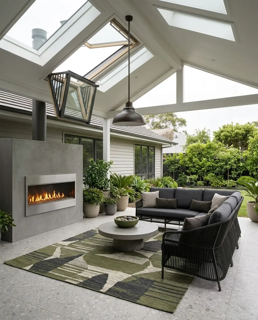 Modern Gabled Roof Patio Cover with Skylights — Luxury Version