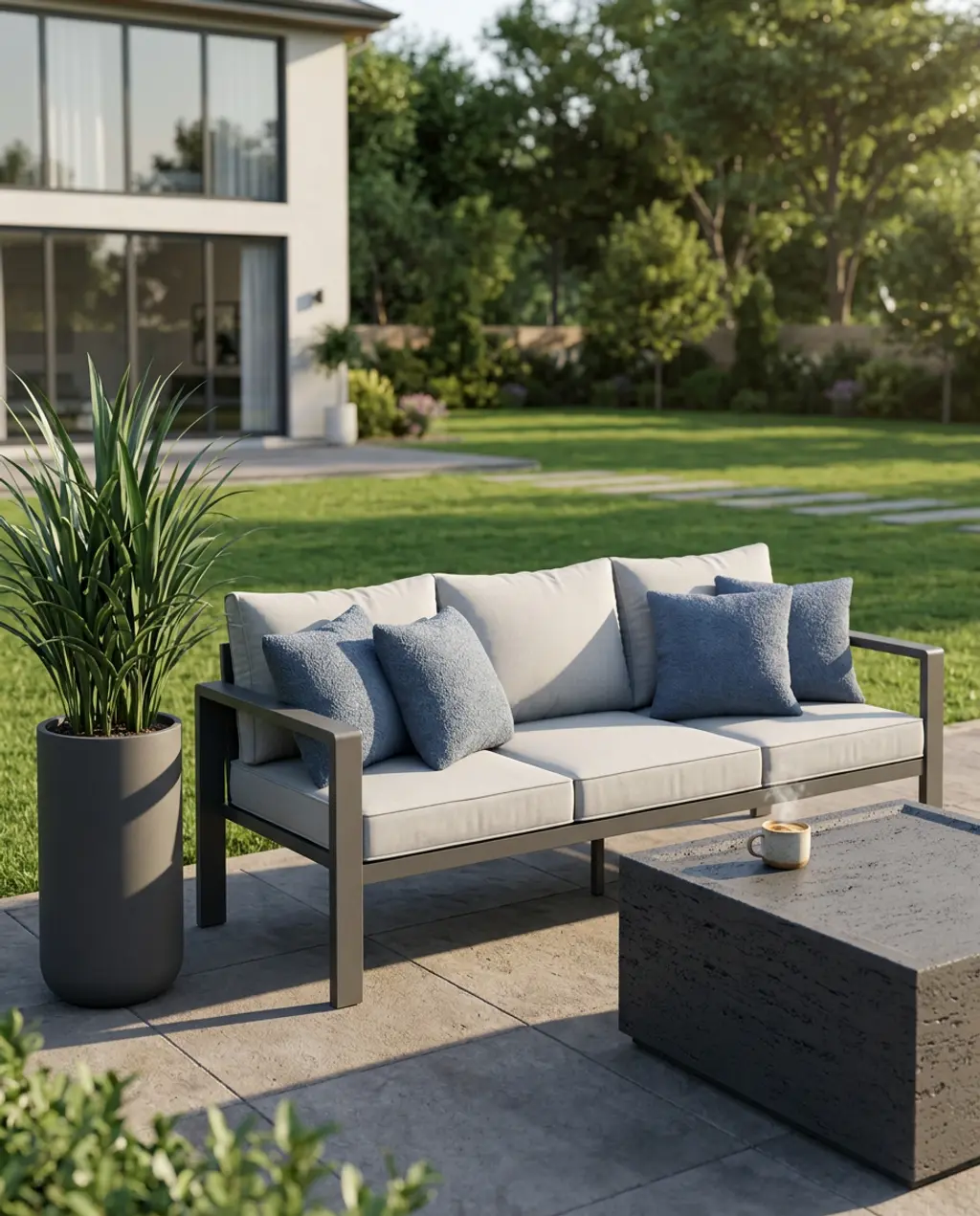 Durable Gray Aluminum Sofa with Minimalist Design for Patio