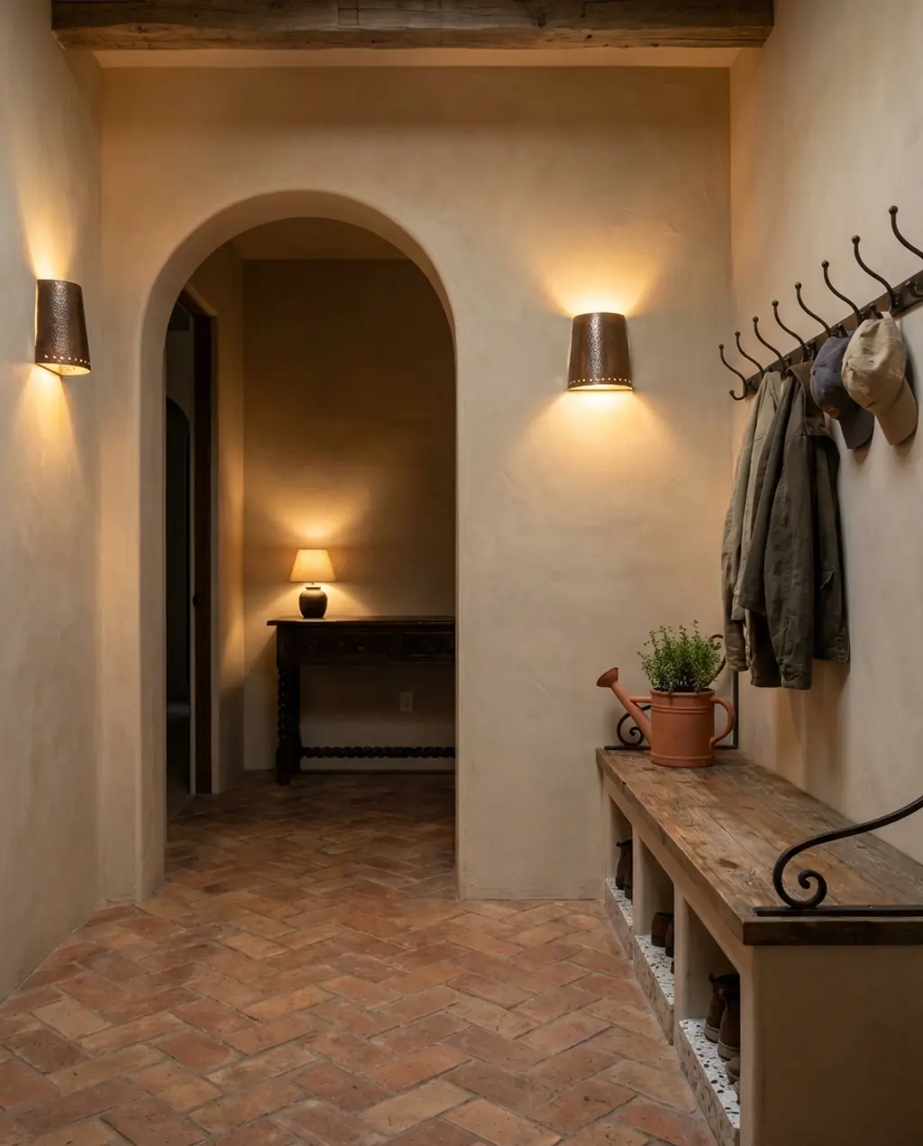 Mediterranean Inspired Mudroom with Arched Details