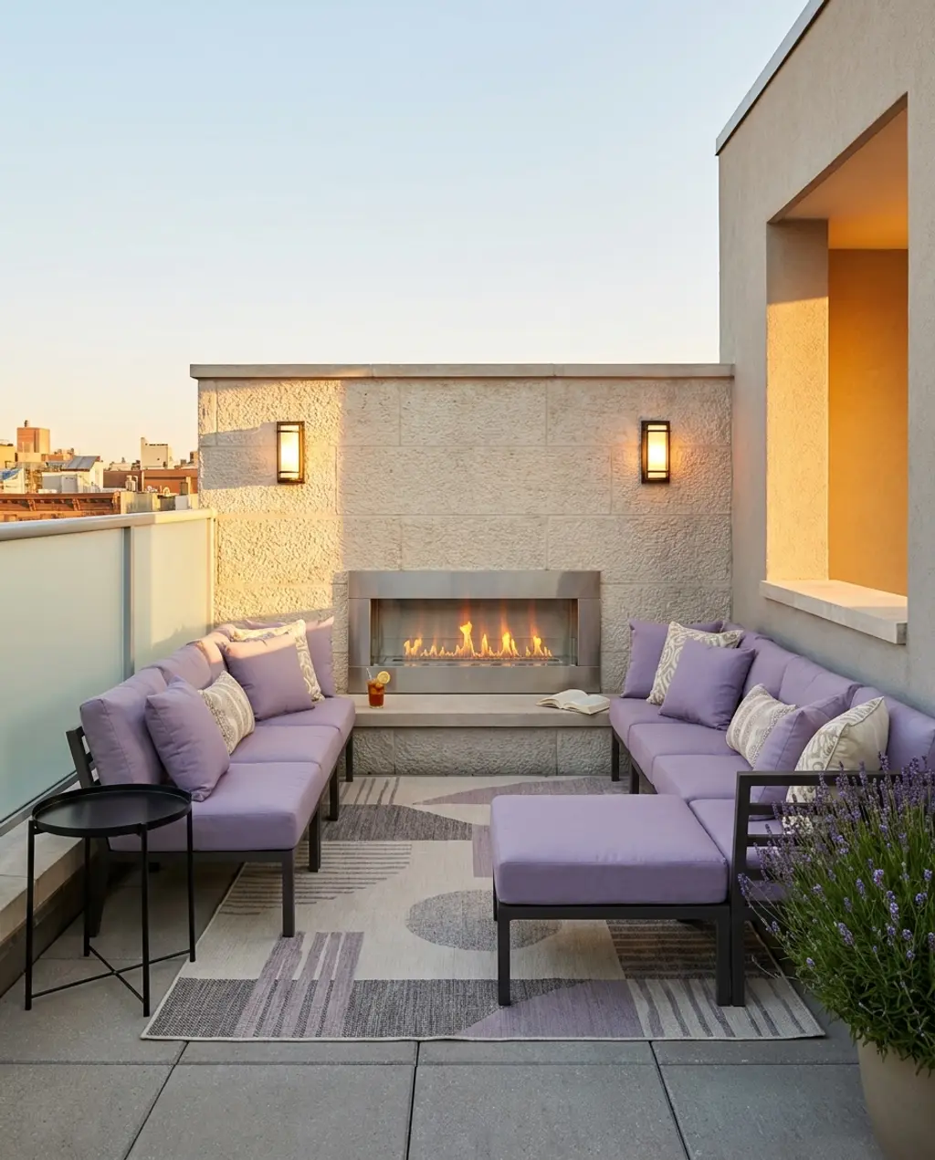 Cozy Urban Rooftop Fireplace Wall — Budget Version