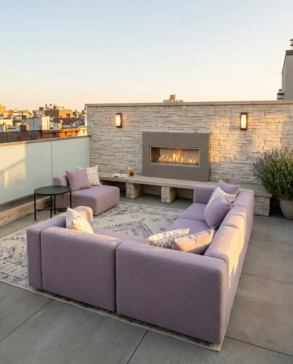 Cozy Urban Rooftop Fireplace Wall — Luxury Version
