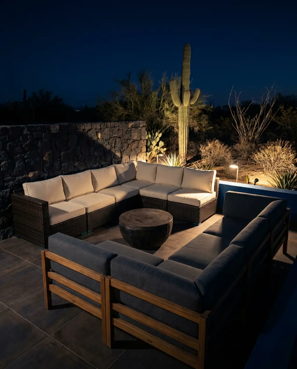 Dramatic Nighttime Terrace with Up-lighting — Luxury Version