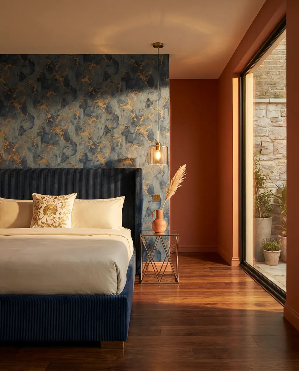 Sophisticated Abstract Blue and Gold Wallpaper