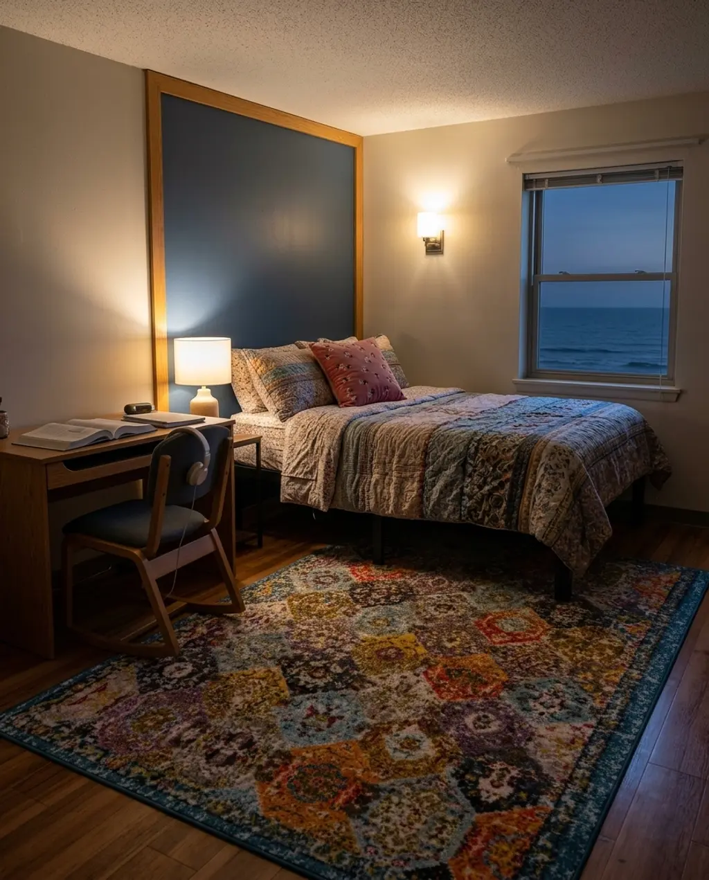 Eclectic Dorm Room with Statement Rug
