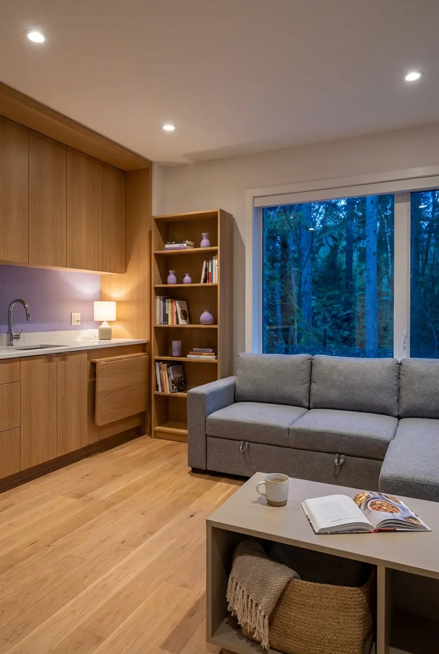 Compact Open Kitchen Living Room with Storage Solutions