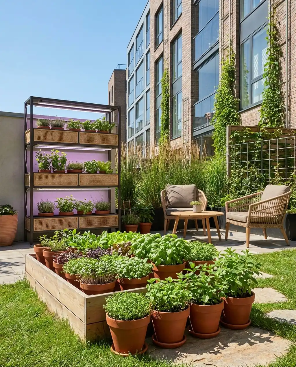 Indoor Plant Shelf with Integrated Grow Lights for Herbs and Microgreens