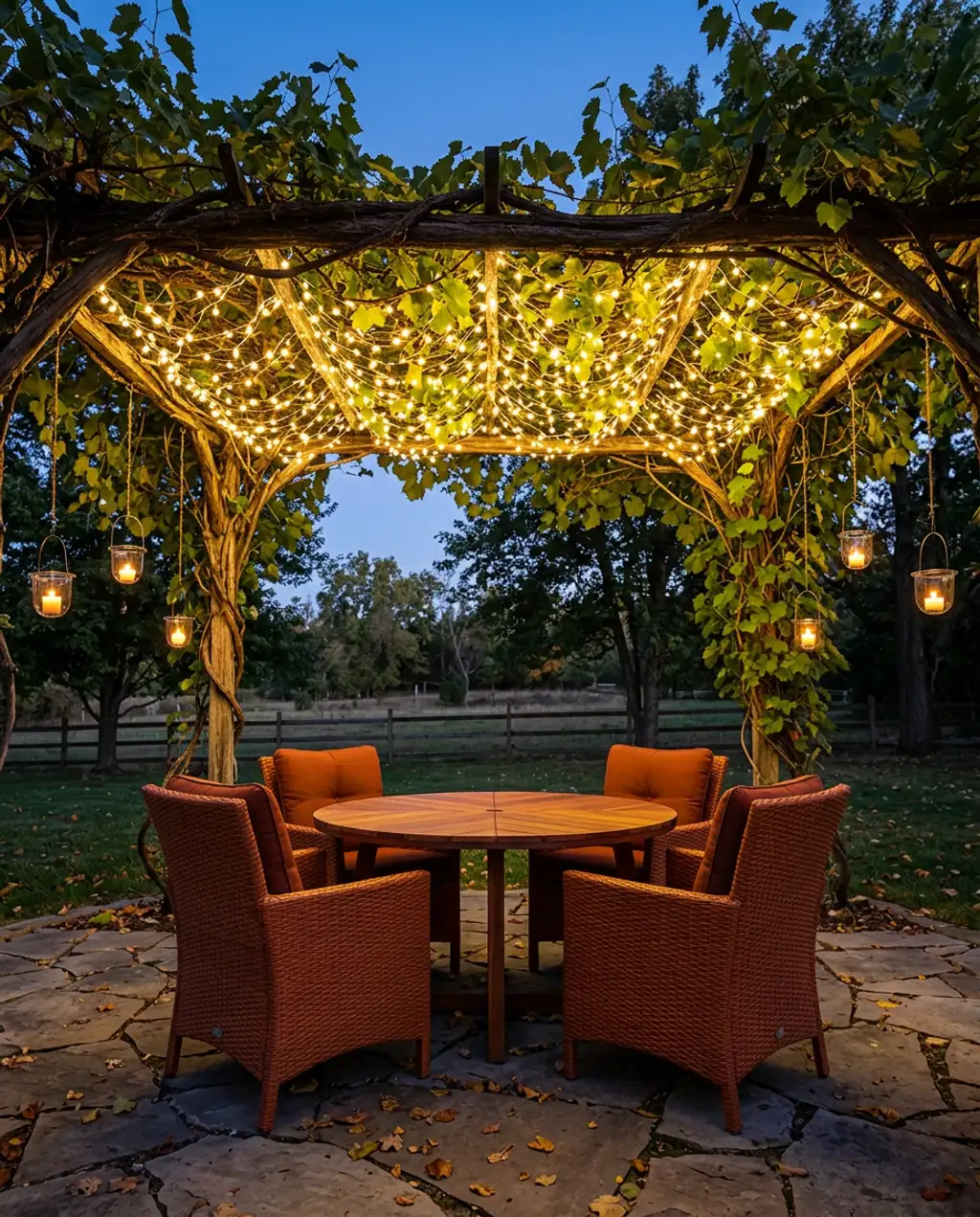 Fairy Lights Woven Through Grapevine Pergola