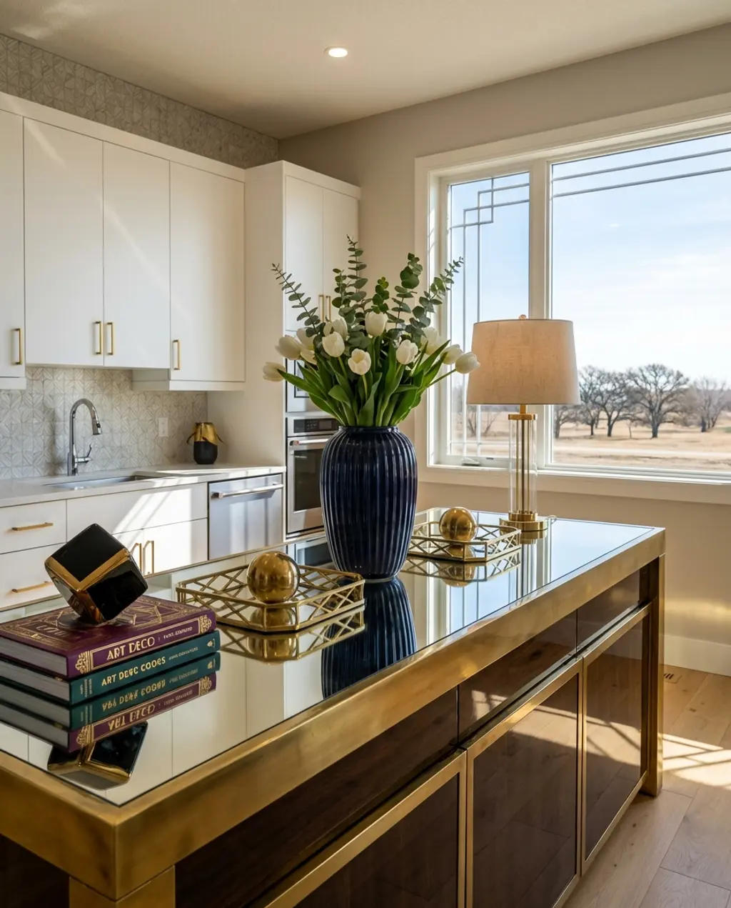 Art Deco Spring Kitchen Island with Geometric Details
