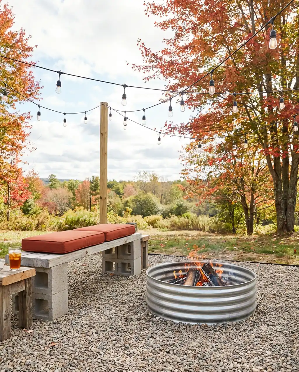 Budget Backyard BBQ with Fire Pit and Cinder Block Seating