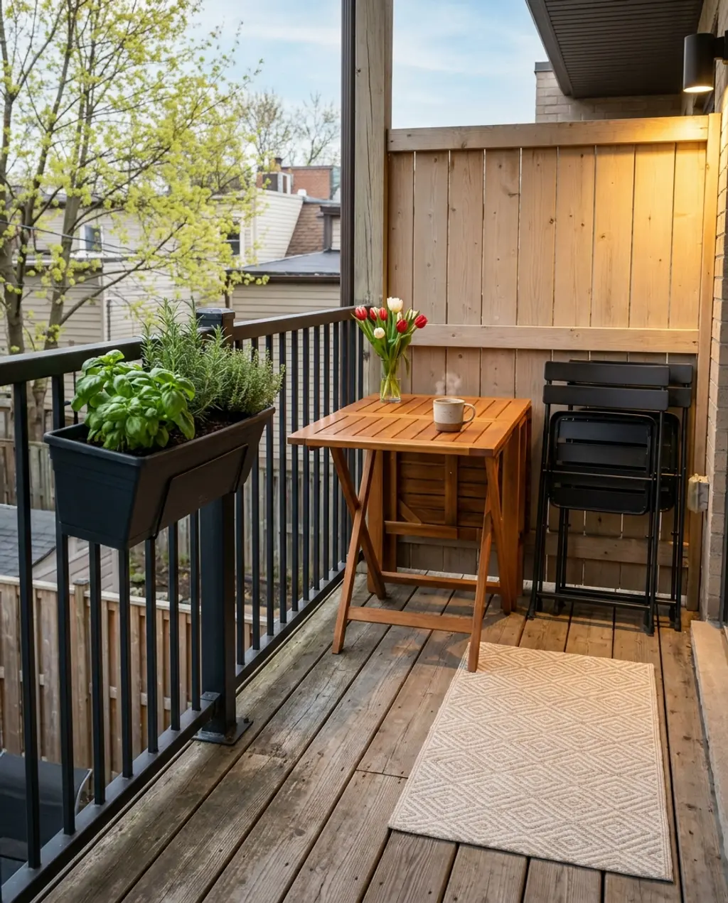 Small Urban Balcony with Foldable Furniture