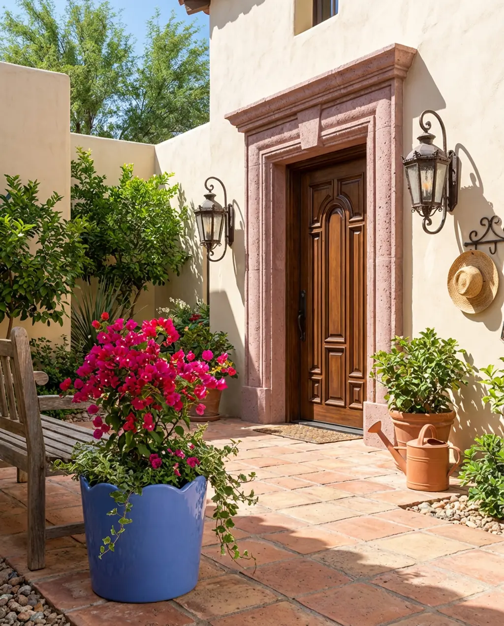 Spanish Colonial Exterior Entry with Courtyard