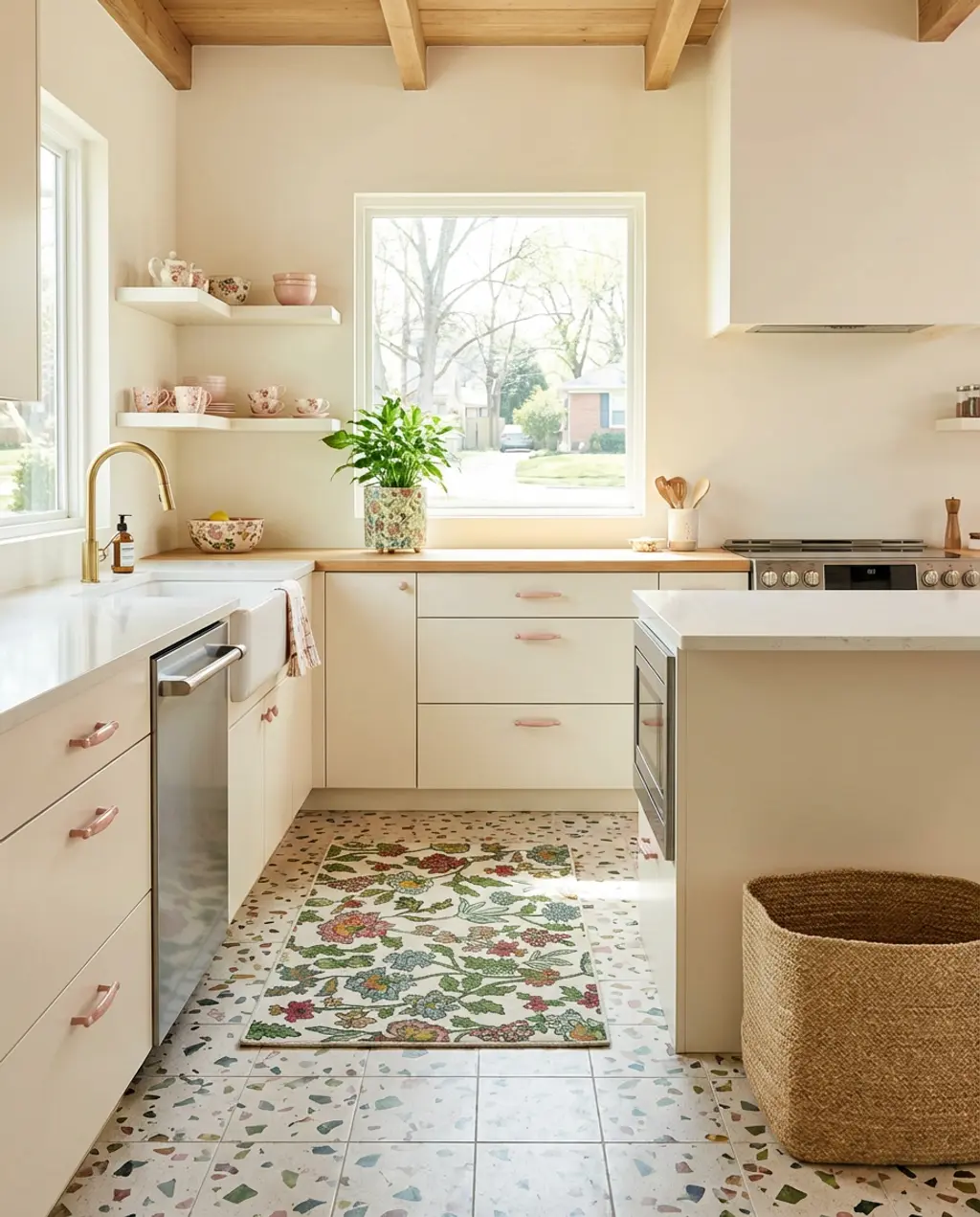 Bohemian Kitchen with Patterned Terrazzo Flooring