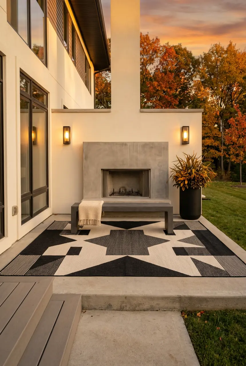Minimalist Concrete Outdoor Fireplace with Floating Bench