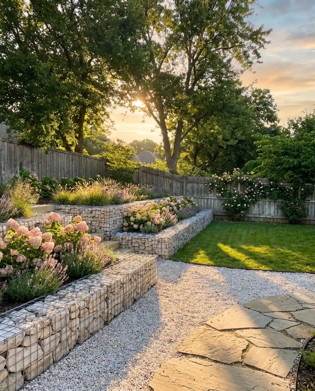 Elegant Tiered Raised Beds with Stone Paths