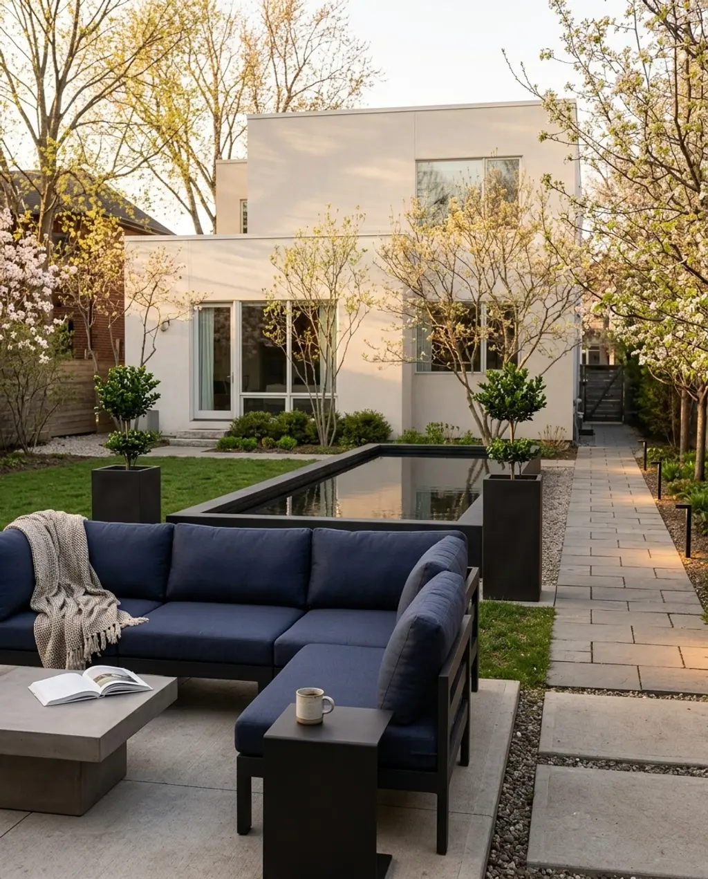 Sleek Modern Small Garden with Reflecting Pool & Minimalist Seating